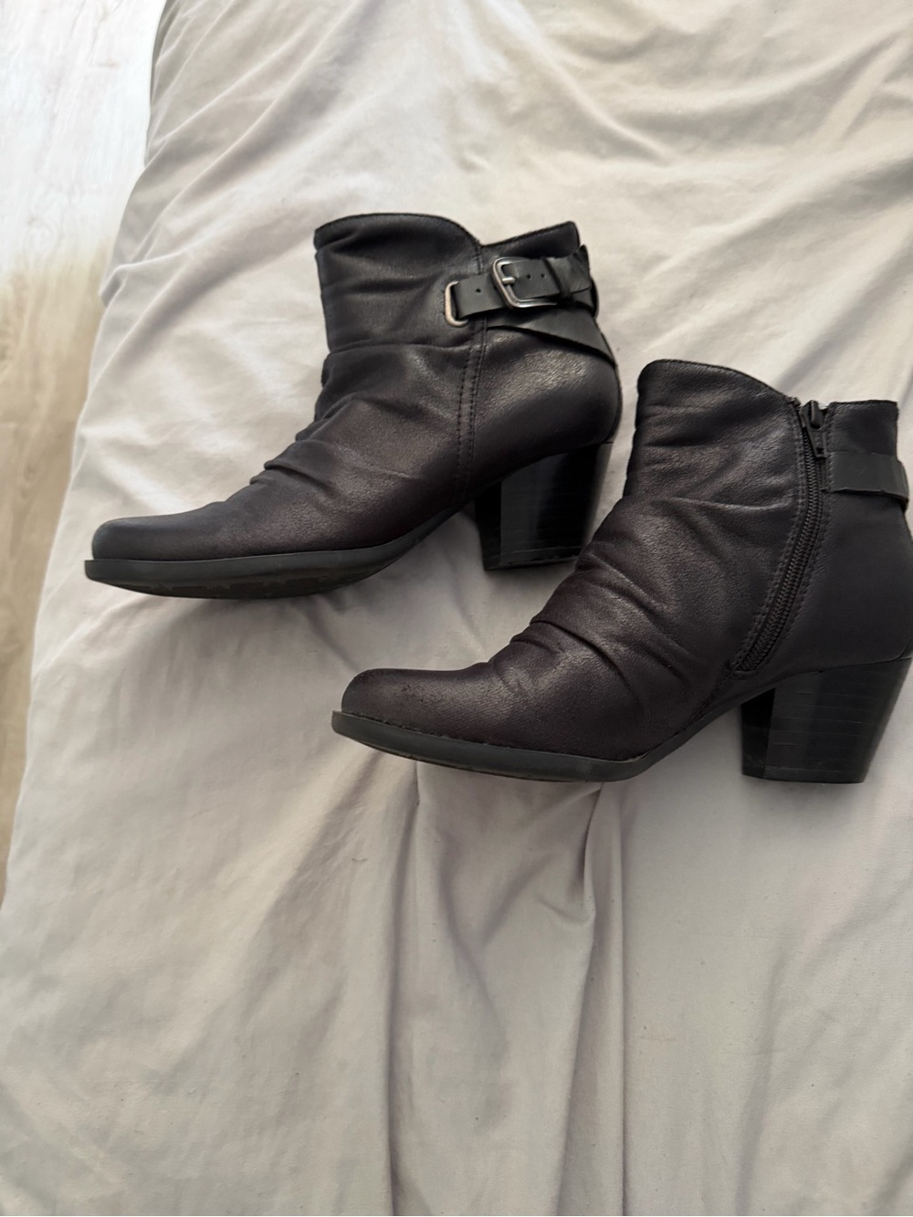 BareTraps Black Leather Ankle Booties with Buckle Strap